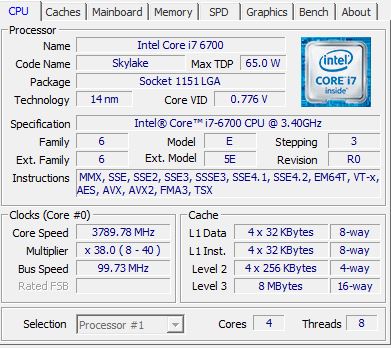 CPUz Skylake 4ghz i7 6700