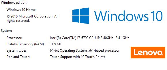 windows 10 intel system lenovo 64-bit