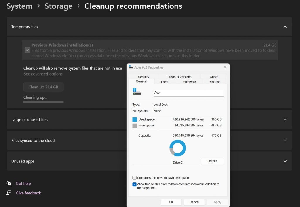windows 11, Disk Cleanup, Recommendations